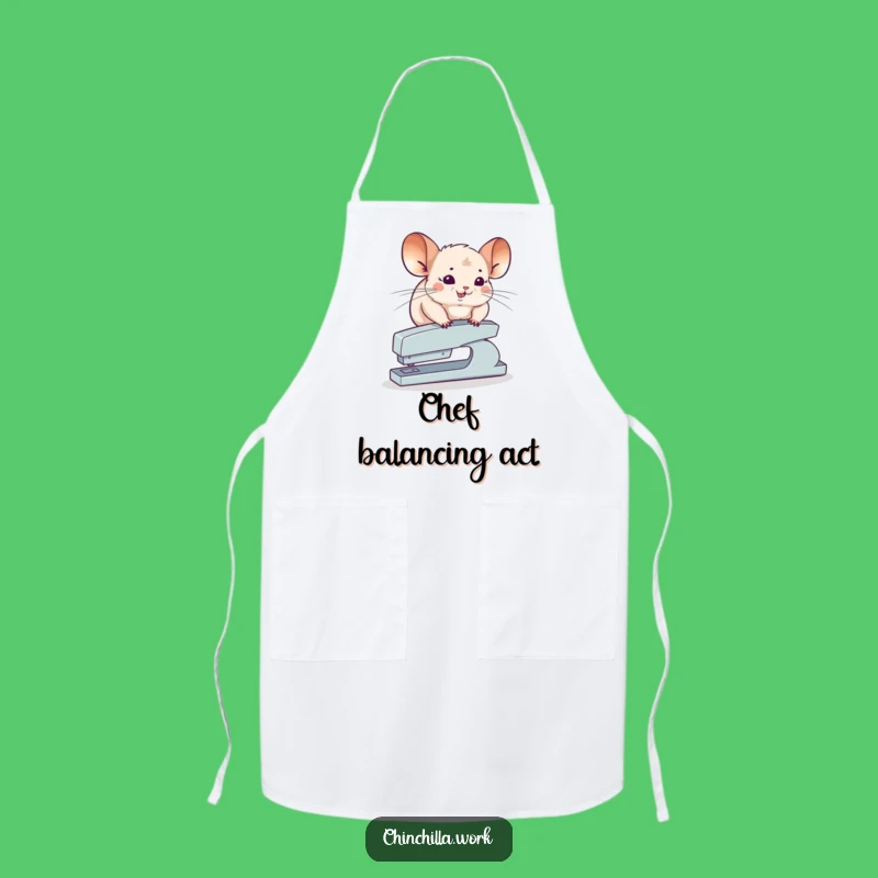 Funny Chinchilla Stapler Apron: Balancing Act Wear for a Daring Chef