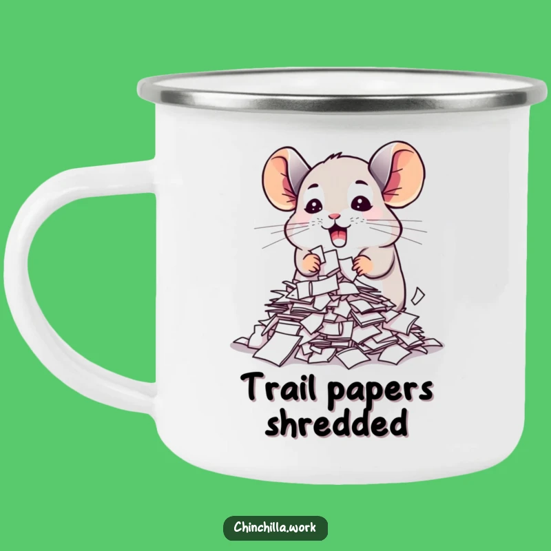 Funny Chinchilla Camping Mug Shredding Papers on the Go