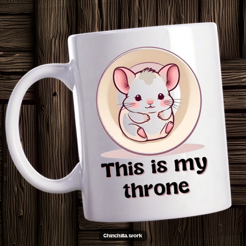 Funny mug featuring a kawaii office chinchilla gleefully rolling inside a hollowed-out printer paper roll.