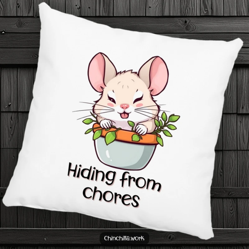 Funny Chinchilla with a sly smile hiding behind a plant on a soft pillow, perfect for adding playful charm.