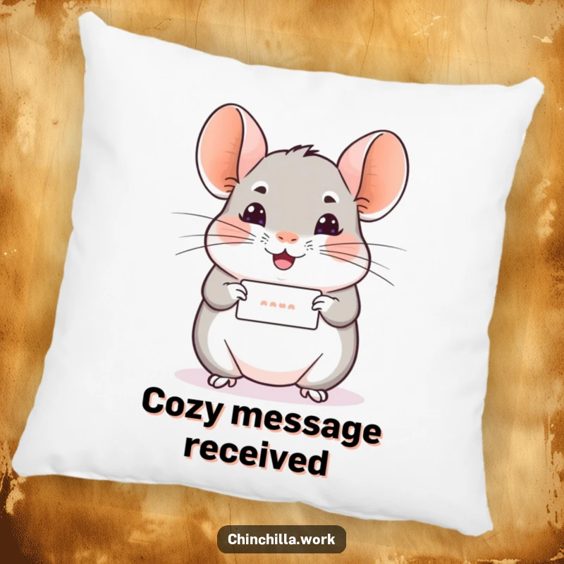 Funny Chinchilla Pillow: A chinchilla offers a tiny rolled message with a cheerful wiggle, bringing cozy comfort and humorous positivity.
