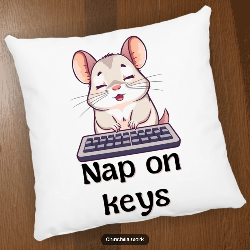 Funny surprised chinchilla keyboard pillow caught mid-nap, adding cozy comfort and a funny gift.