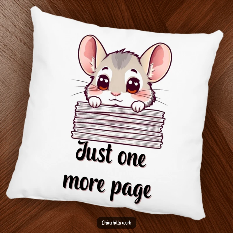 Funny chinchilla pillow featuring a chinchilla with big, curious eyes peeking from behind a stack of important documents, adding soft humor to decor.