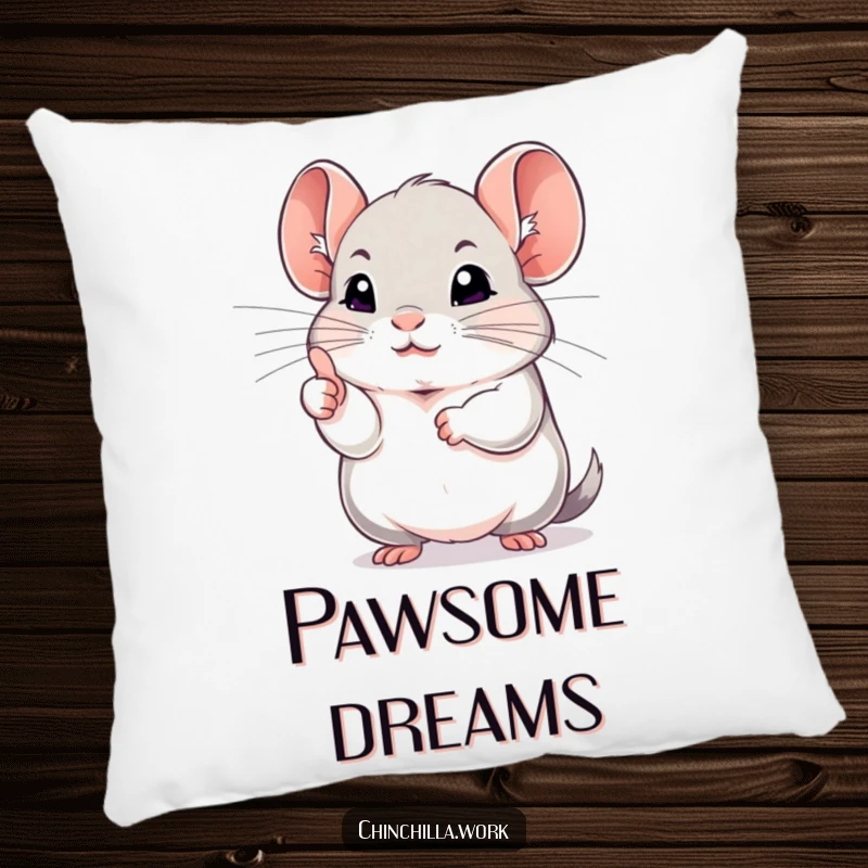 Funny chinchilla pillow showing a cute rodent giving a determined thumbs up, offering comfort and positive encouragement.