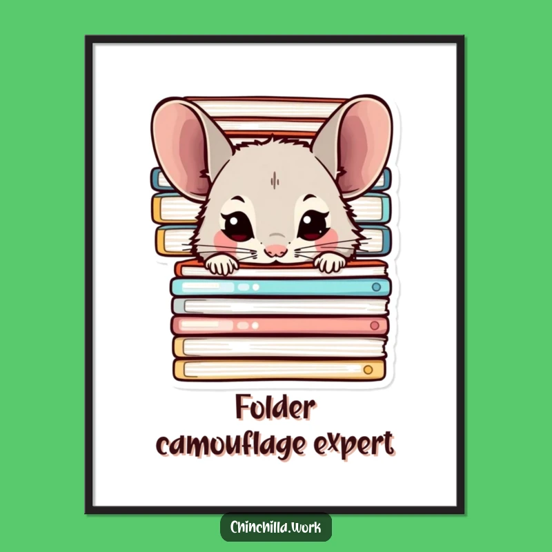 Funny Chinchilla Digital Print: Office Peeking Chinchilla Art