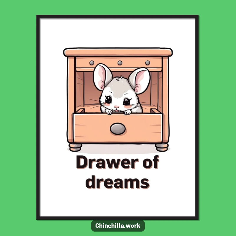 Funny Chinchilla Drawer Digital Art Print: Hiding Rodent Decor for a Playful Space