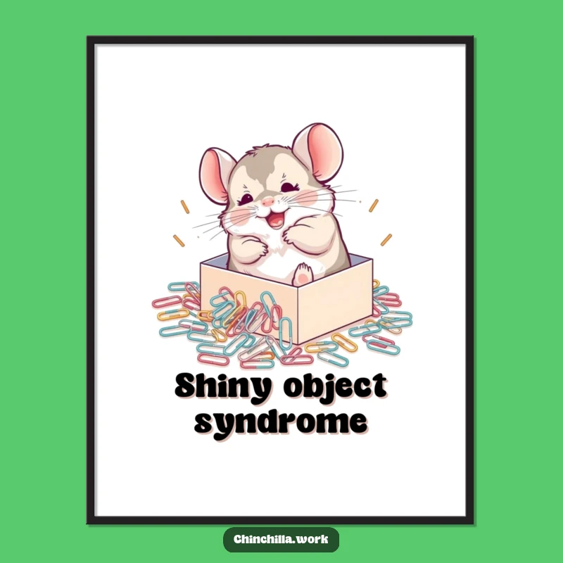 Funny Chinchilla Paperclip Digital Art Print: Joyful Rolling Rodent Decor for a Cheerful Space