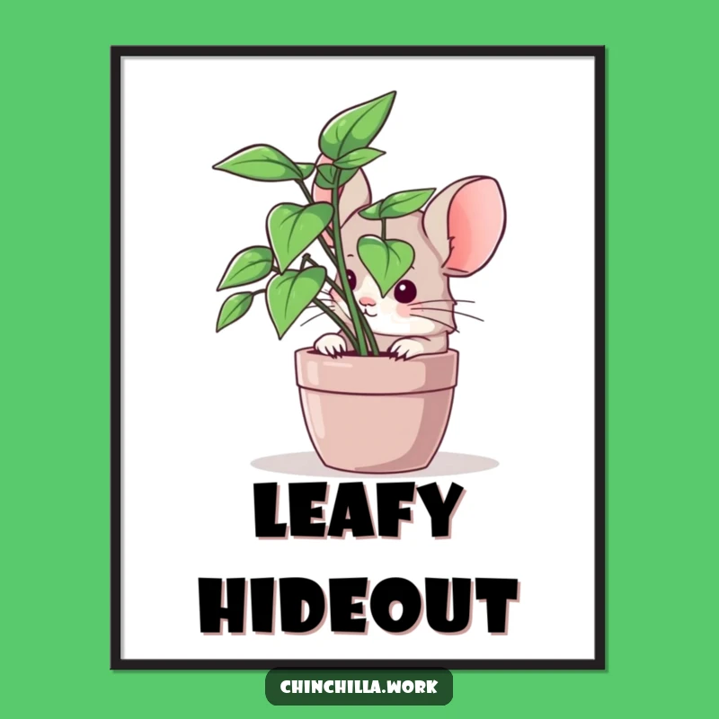 Funny Chinchilla Plant Peek Art Print - Hilarious Whimsical Decor Gift!