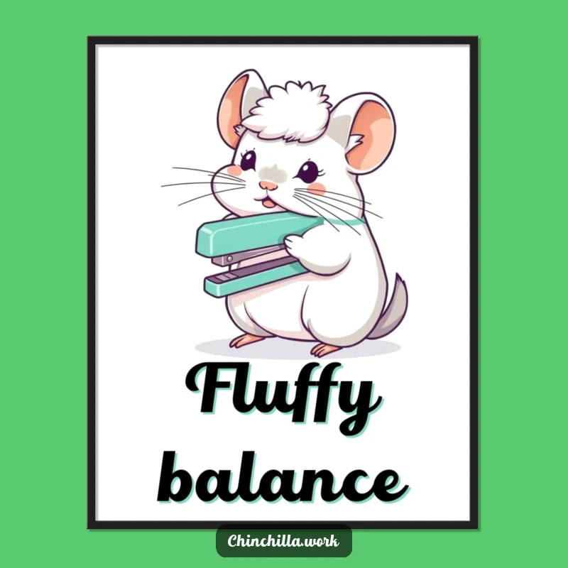 Funny Chinchilla Stapler Head Digital Art - Hilarious Office Decor Gift