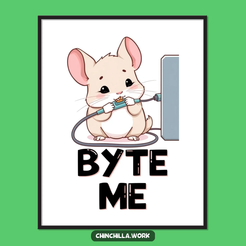 Funny Kawaii Office Chinchilla Digital Art: Cable Chaos Art, Instant Humorous Decor Gift