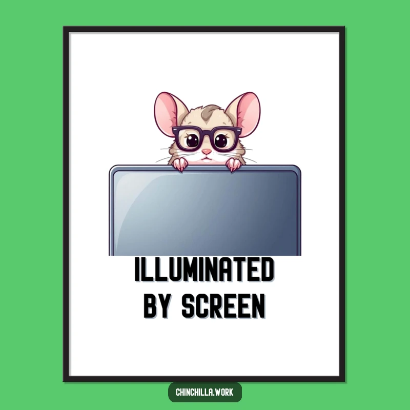 Funny Chinchilla Digital Art Print: Reading Glasses Over Monitor Wall Decor for a Geeky Home