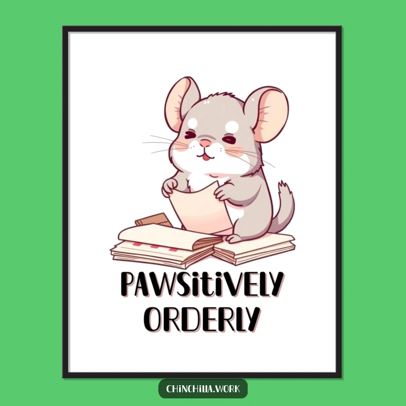 Funny Kawaii Chinchilla Digital Print: Organized Paperwork Art