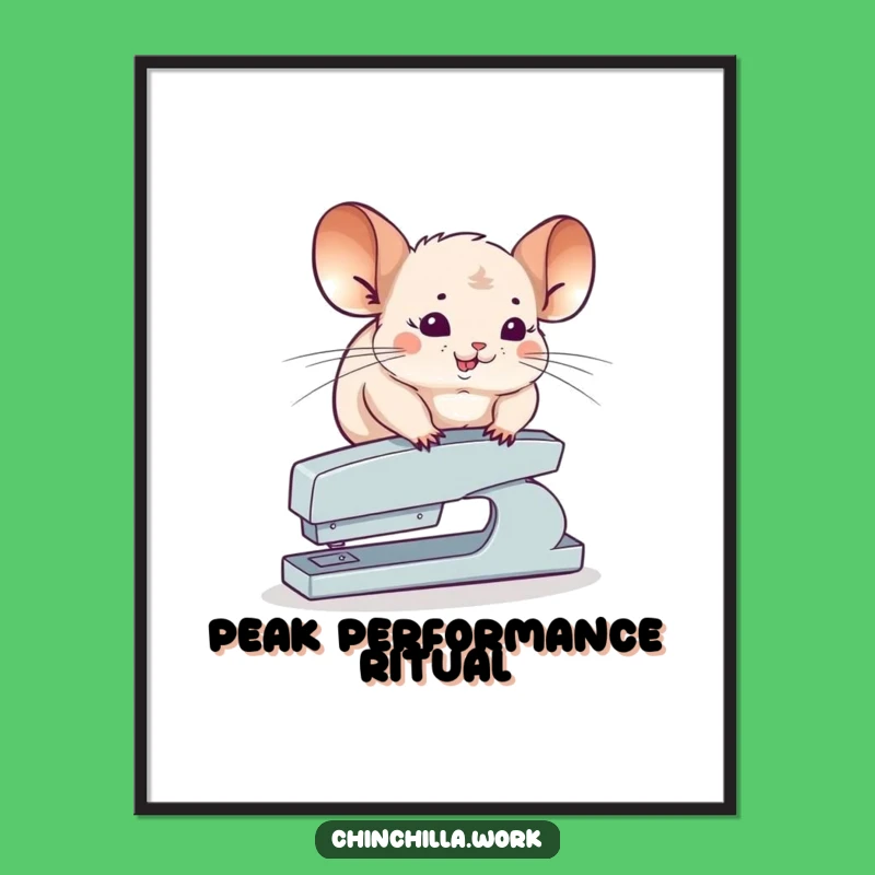 Funny Chinchilla Stapler Digital Art Print: Balancing Act Wall Decor for a Quirky Space