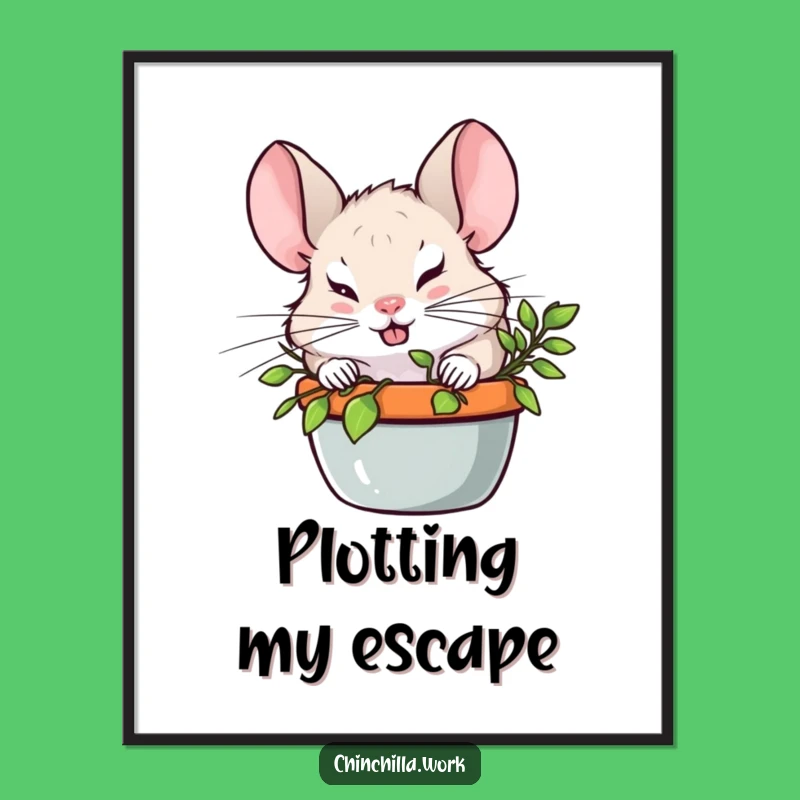 Funny Chinchilla Plant Surprise Digital Print: Hilarious Mischief Art for Playful Spaces