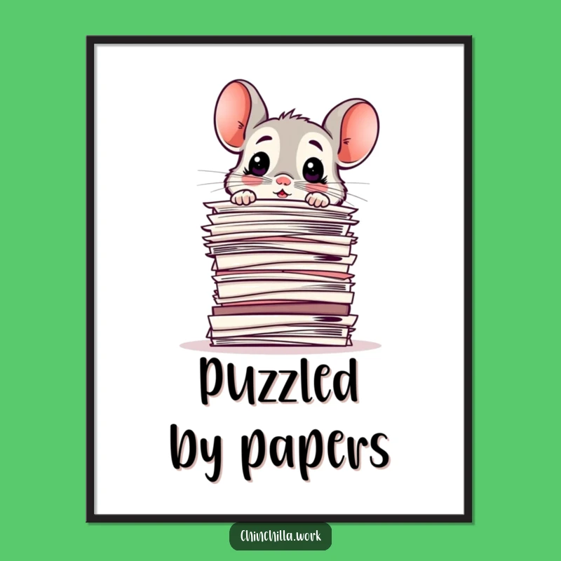 Funny Digital Art: Chinchilla Paper Overload, Comical Gift for Workspace Decor
