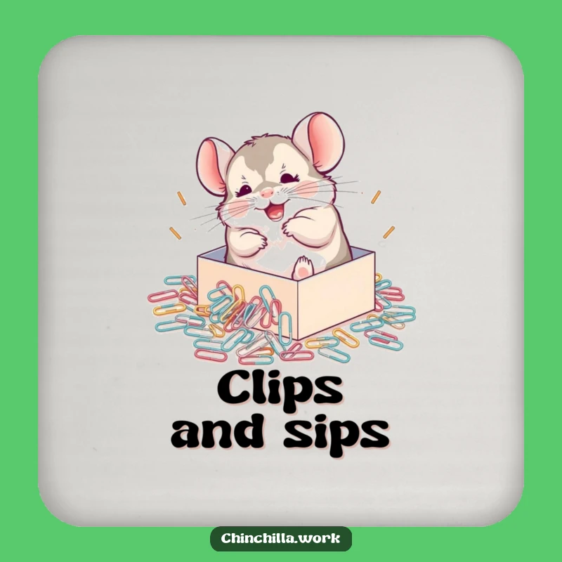 Funny Chinchilla Paperclip Coaster: Joyful Rolling Rodent Decor for a Humorous Surface