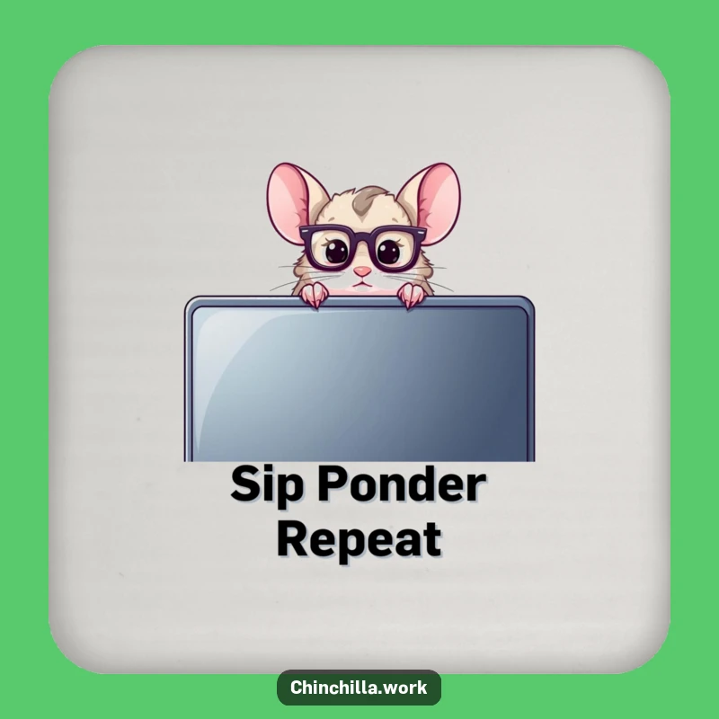 Funny Chinchilla Coaster: Tiny Reading Glasses Over Monitor Protector for Smart Drink Placements