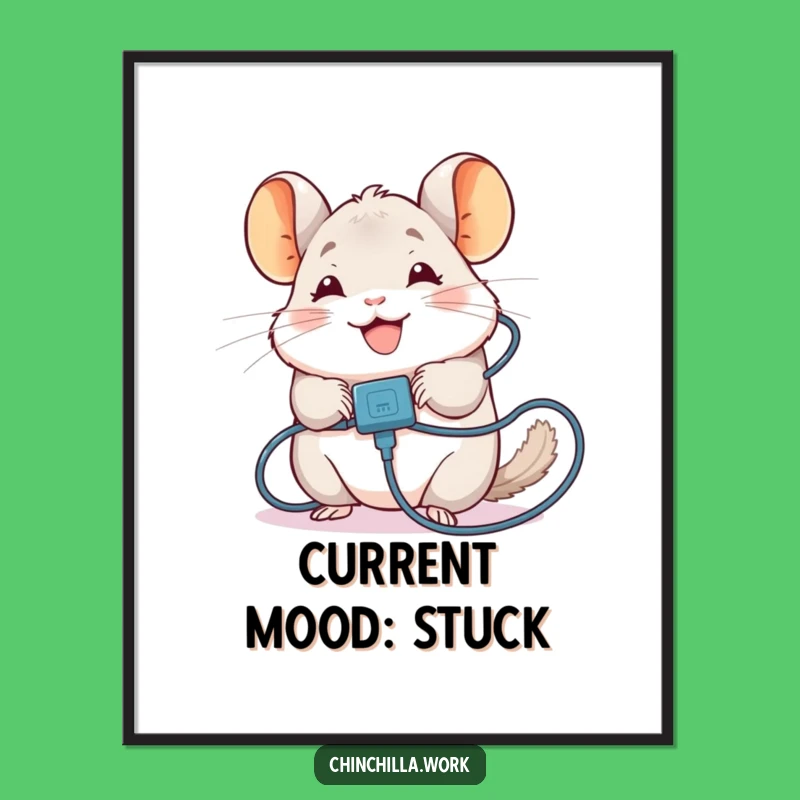 Funny Chinchilla Poster: Tangled Cable Chinchilla Art Print