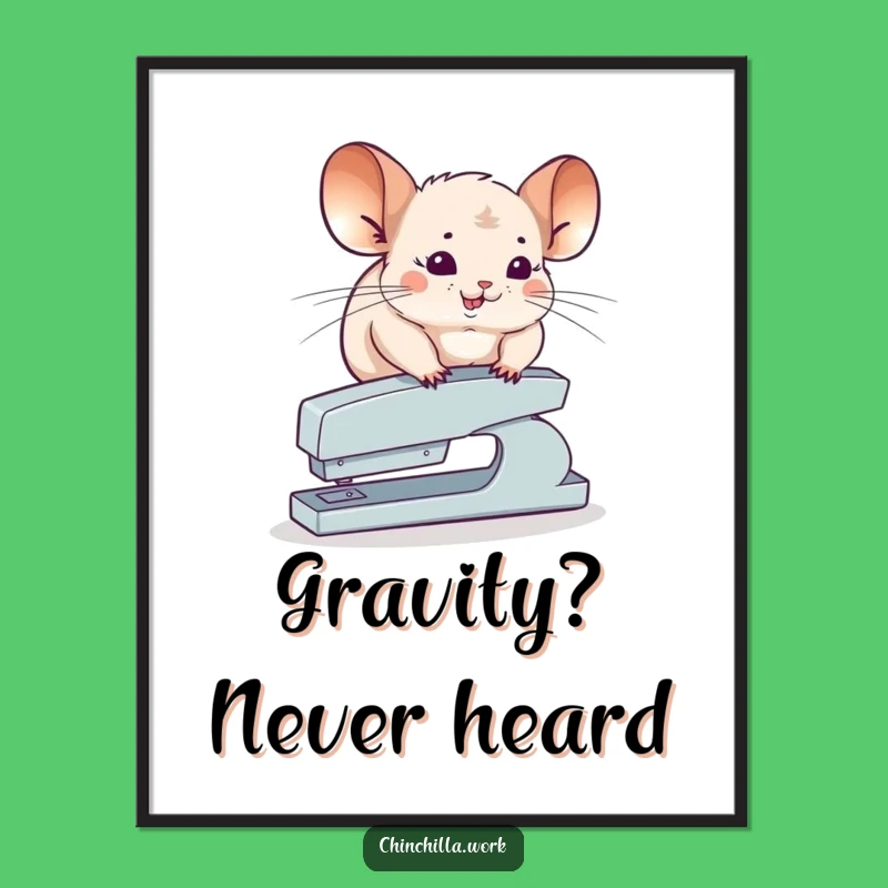 Funny Chinchilla Stapler Poster: Balancing Act Art for a Quirky, Humorous Wall