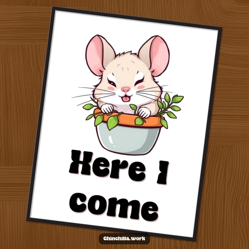 Funny Chinchilla hiding behind a lush green plant on a poster, its mischievous grin hinting at playful secrets.