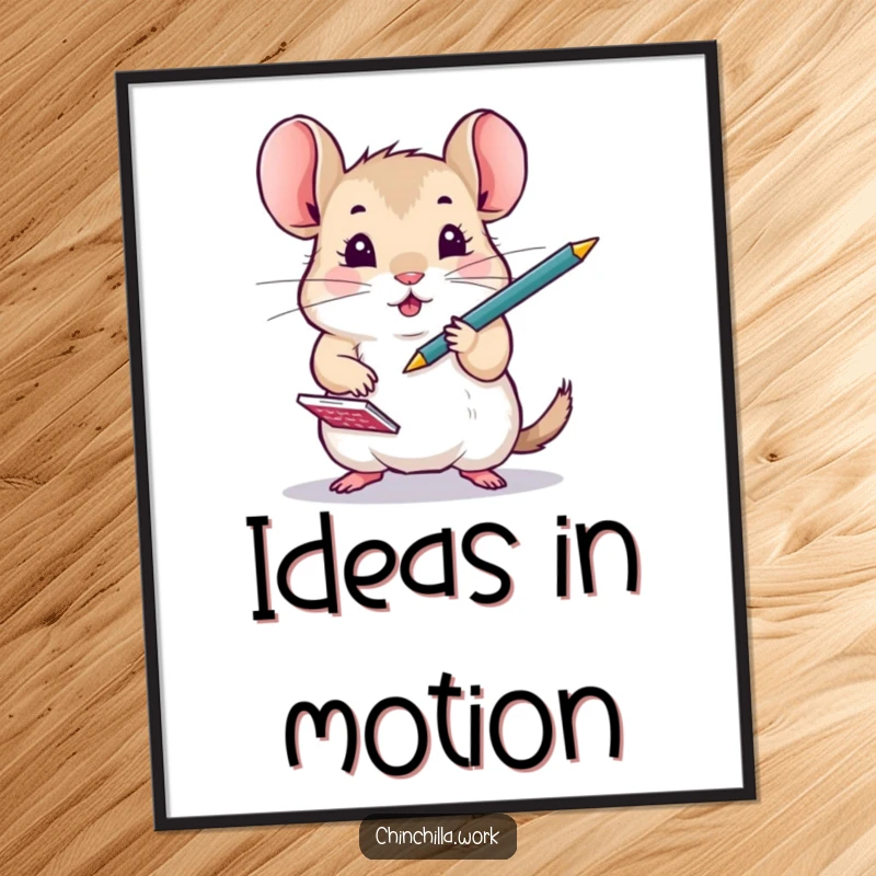 Funny Chinchilla intensely juggling a pen and notepad on a poster, symbolizing focus and busy work ethics.