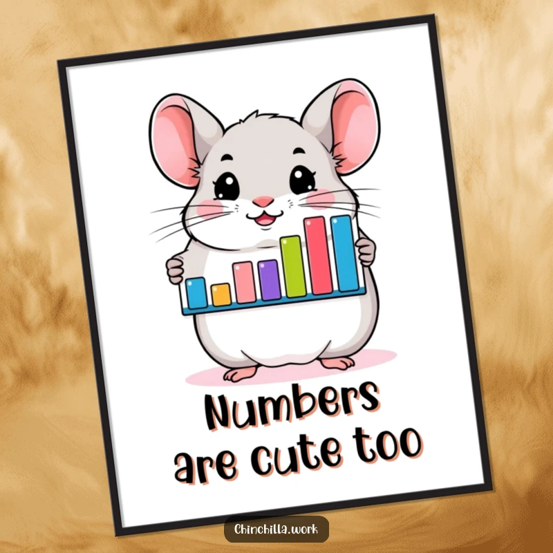 Funny chinchilla poster showing a happy rodent with a rising bar graph, perfect for office walls and humorous motivation.