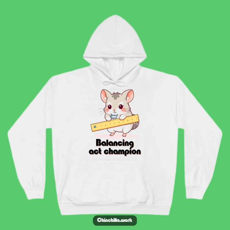 Funny Kawaii Office Chinchilla Ruler Seesaw Hoodie: Cozy Desk Comedy
