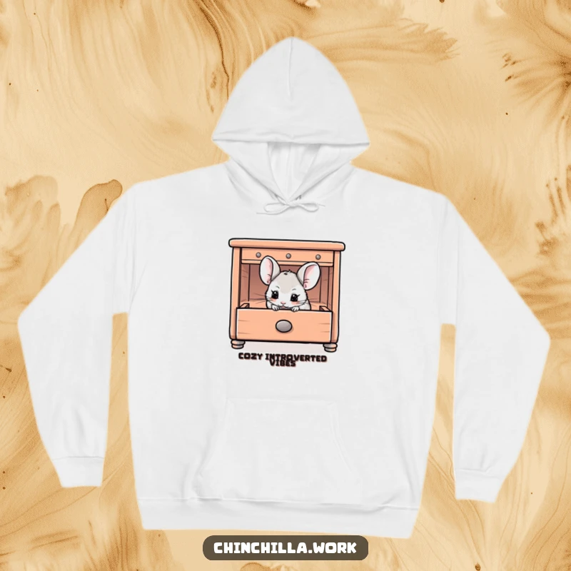 Funny Chinchilla Hoodie featuring a chinchilla playfully hiding inside an open desk drawer, a cozy and humorous apparel choice.
