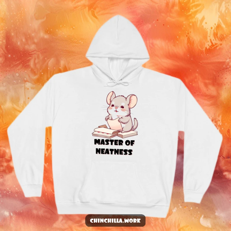 Funny Kawaii Chinchilla Hoodie: Cozy pullover featuring a chinchilla organizing papers, perfect for neat enthusiasts and as a funny gift.