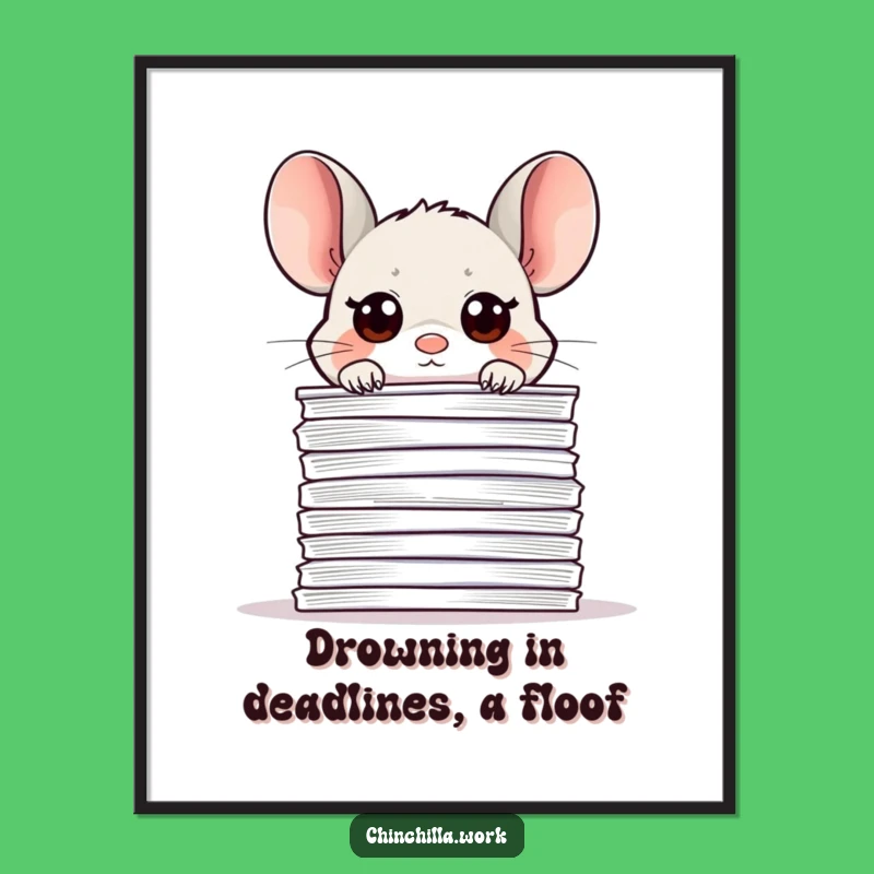 Free Printable Wall Art: Kawaii Office Chinchilla, Funny Downloadable Art