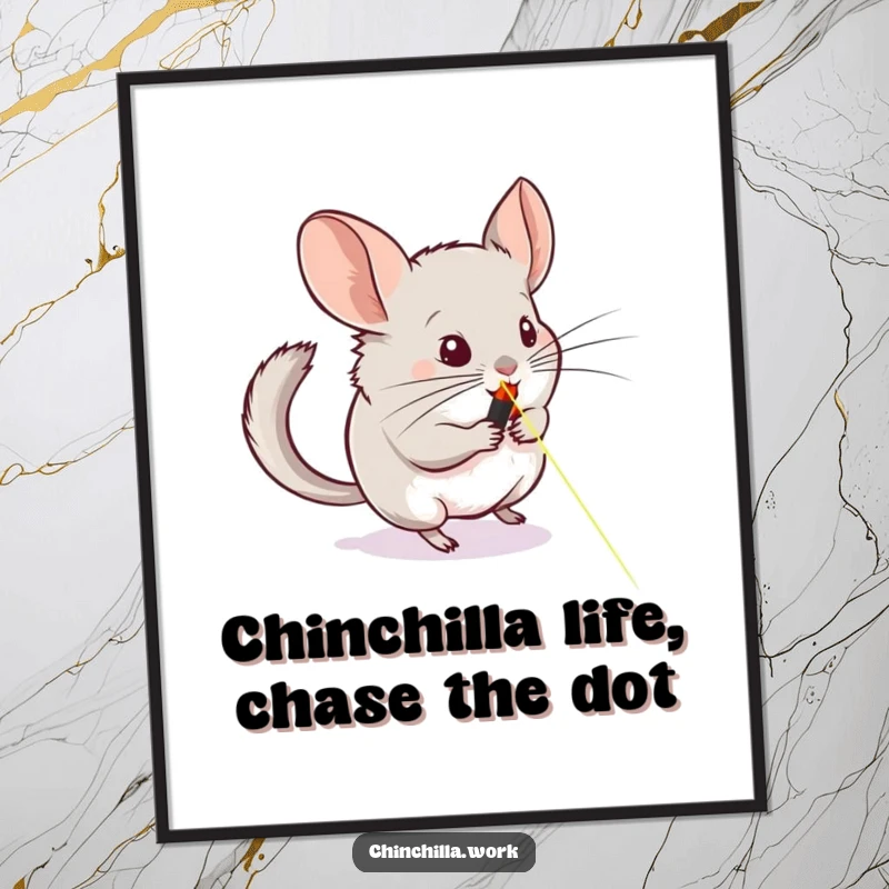 Funny Free Printable Chinchilla Wall Art: A chinchilla is comically fixated on chasing a red laser pointer across a whiteboard.