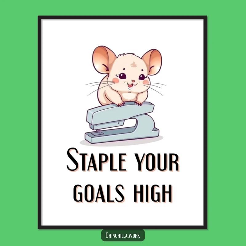 Free Printable Funny Chinchilla Wall Art - Balancing Stapler Office Decor