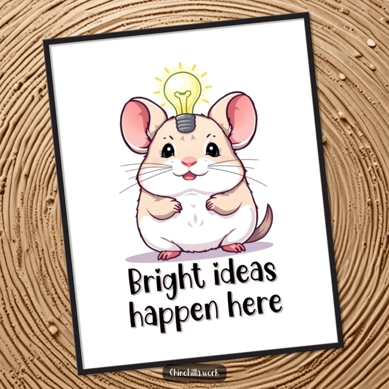 Funny Free Printable Wall Art: A chinchilla with a glowing lightbulb above its head, symbolizing great ideas.