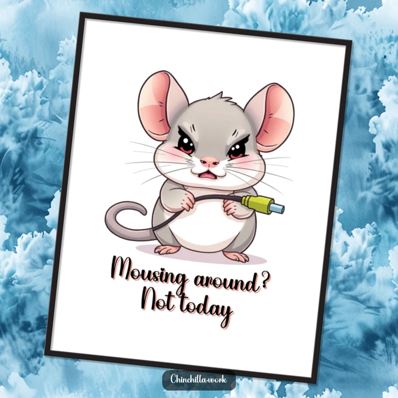 Funny Free Printable Wall Art: A determined chinchilla heroically unplugging a giant computer mouse, epic and humorous.