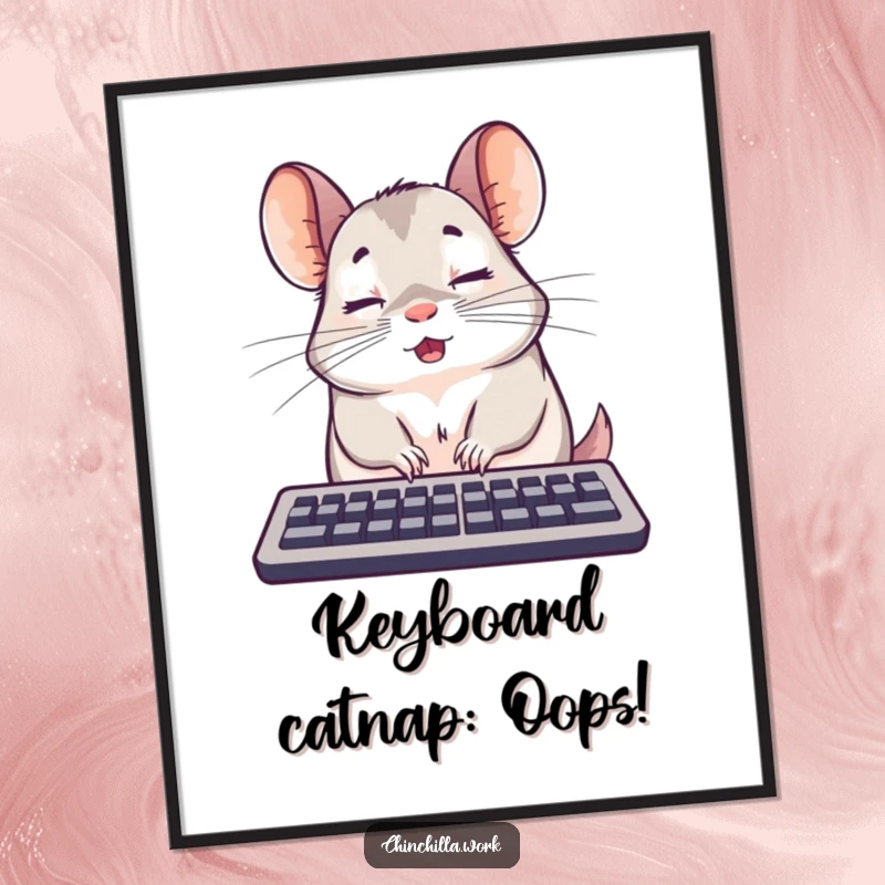 Funny Free Printable Wall Art: A chinchilla with a shocked expression, caught mid-nap on a keyboard.
