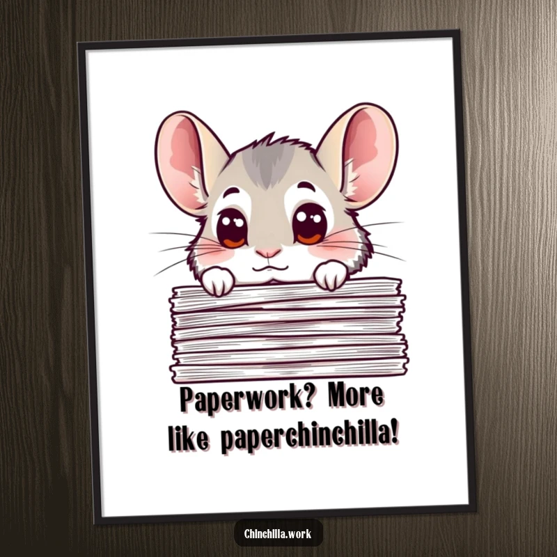 Funny Free Printable Wall Art: A curious chinchilla with oversized eyes peeks playfully from behind a stack of important documents.
