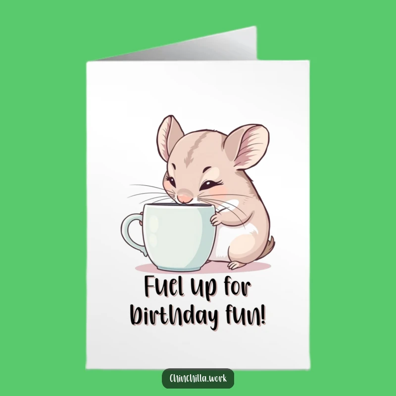 Free Printable Birthday Card: Curious Chinchilla Coffee Mug Downloadable for Coffee Lovers