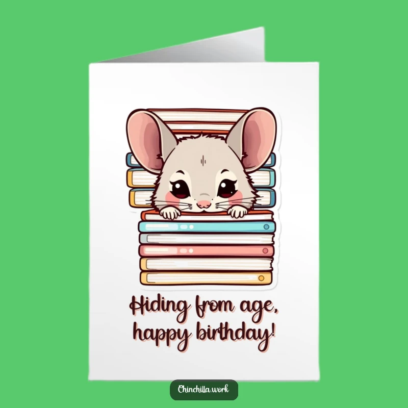 Free Printable Birthday Card: Shy Chinchilla Behind Folders, Funny Downloadable Office Humor