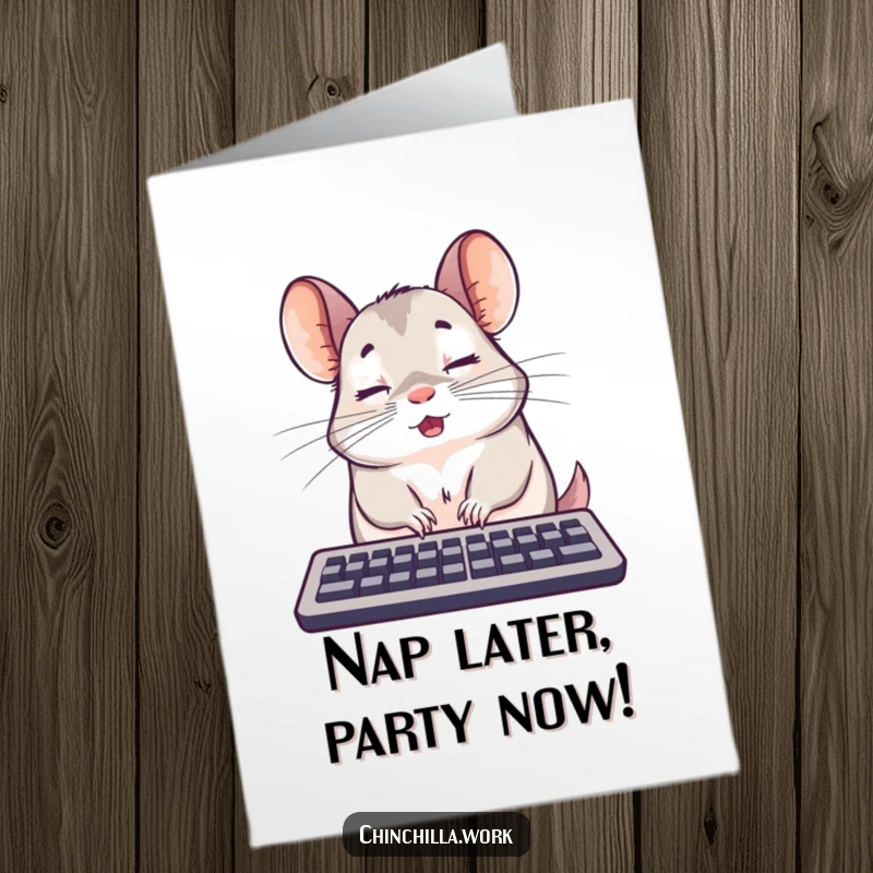 Funny Free Printable Birthday Card: A chinchilla with a shocked face caught napping on a computer keyboard.