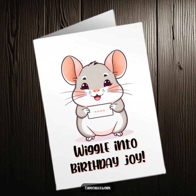 Funny Free Printable Birthday Card: Chinchilla Offering a Tiny Message with a Cheerful Wiggle