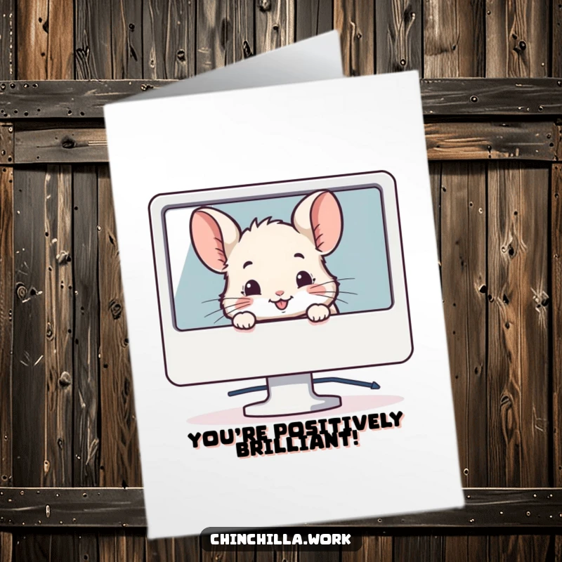 Funny Free Printable Congratulations Card: A chinchilla smiling while peeking from behind a computer monitor, ideal for a witty DIY gift.
