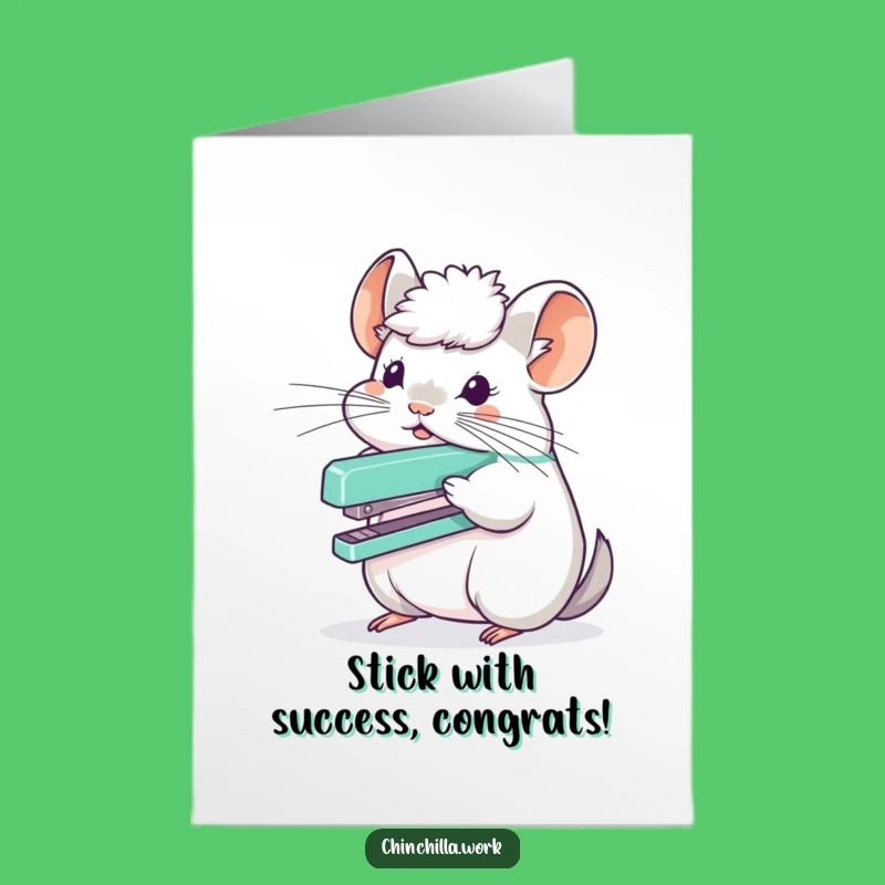 Free Printable Congrats Card: Chinchilla Stapler Balance - Downloadable Achievement Humor!