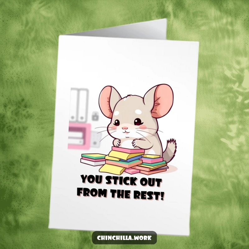 Funny Free Printable Congrats Card: Kawaii chinchilla looking determinedly at a pile of sticky notes, DIY congratulations.