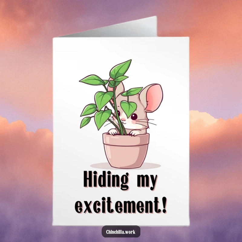 Funny Free Printable Congratulations Card featuring a chinchilla peeking out from an office plant, ready to celebrate.