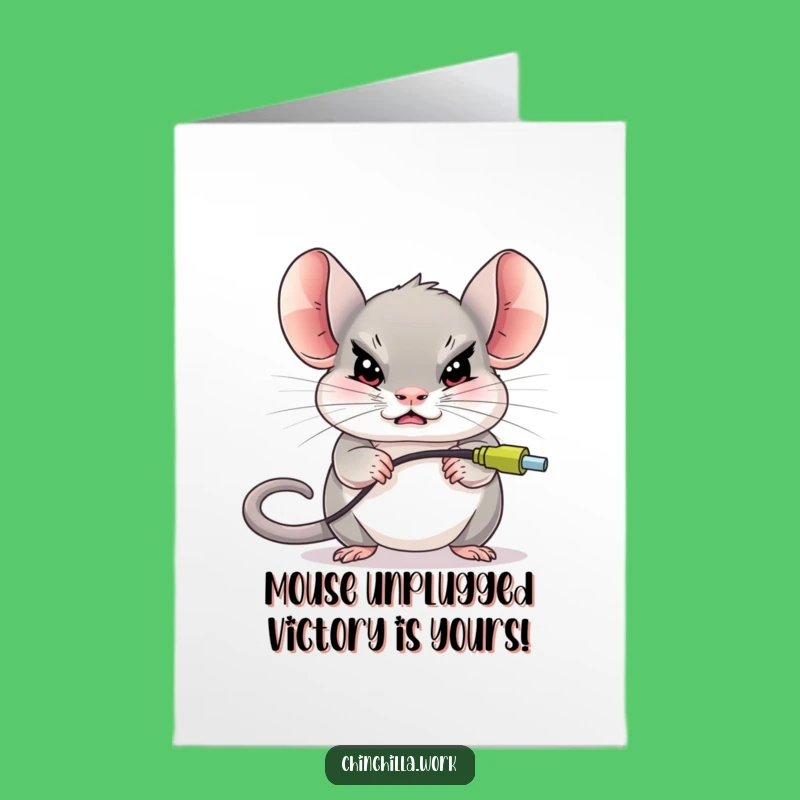 Free Printable Congrats Card: Chinchilla Defeats Giant Mouse - Downloadable Victory Humor!