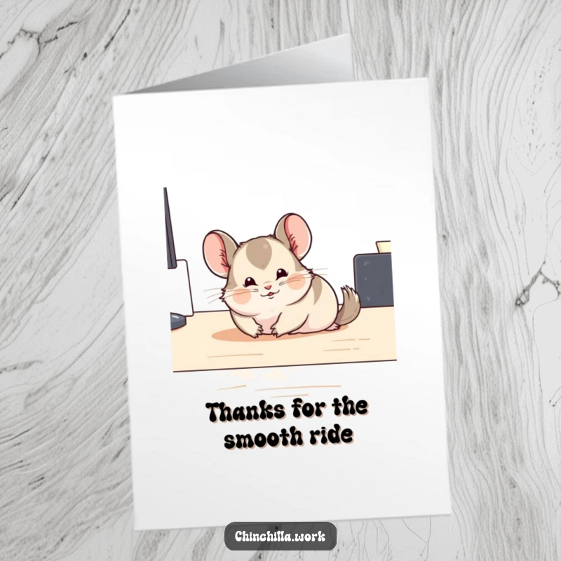 Funny Free Printable Thank You Card: A chinchilla hilariously sliding on a desk, a picture of delightful chaos.