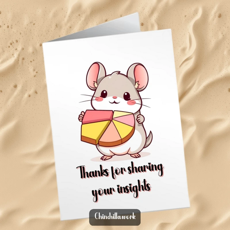 Funny Free Printable Thank You Card: Cute kawaii chinchilla presenting a colorful pie chart, filled with gratitude.