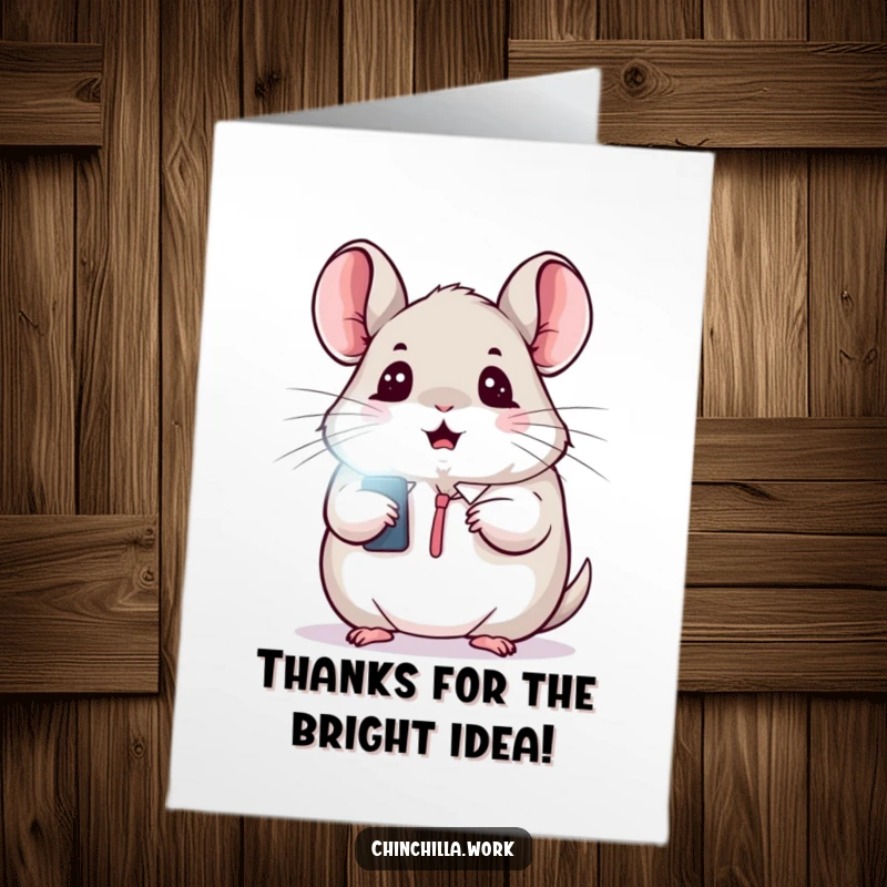 Funny Free Printable Thank You Card: Kawaii chinchilla with a surprised expression at a flashing light, great for DIY thank you.