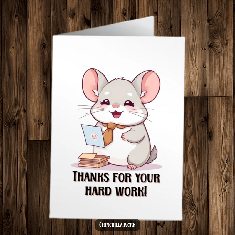 Funny Free Printable Thank You Card: A chinchilla in a tiny tie joyfully sorting mail, great for a chic DIY downloadable gift.
