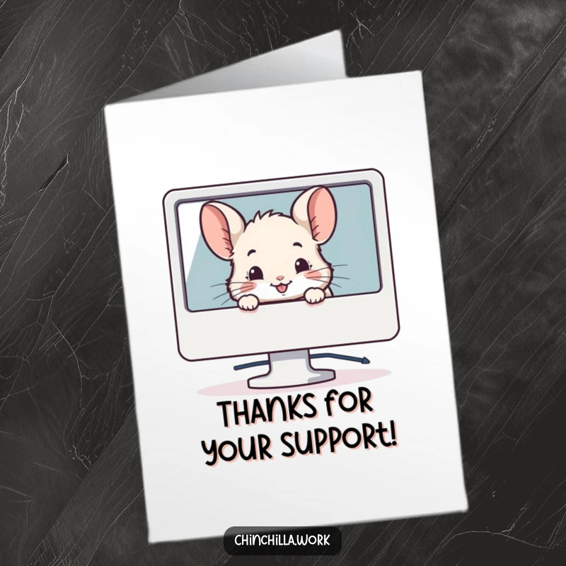 Funny Free Printable Thank You Card: A chinchilla peeking from behind a computer monitor with a smile, great for a clever DIY downloadable gift.